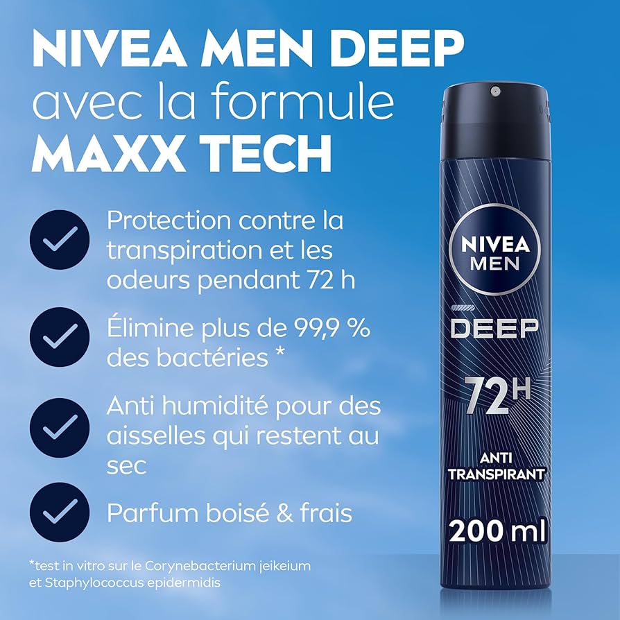 Nivea Man Déodorant Deep Darkwood Maxx Tech 72H Black Carbon Anti-Bactérien