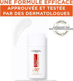 سائل لوريال باريس المضاد للأشعة فوق البنفسجية بعامل حماية من الشمس 50+، فيتامين سي + فيتامين إي + حمض الهيالورونيك، للبقع الداكنة والتجاعيد ولون البشرة غير الموحد، لمسة نهائية غير مرئية