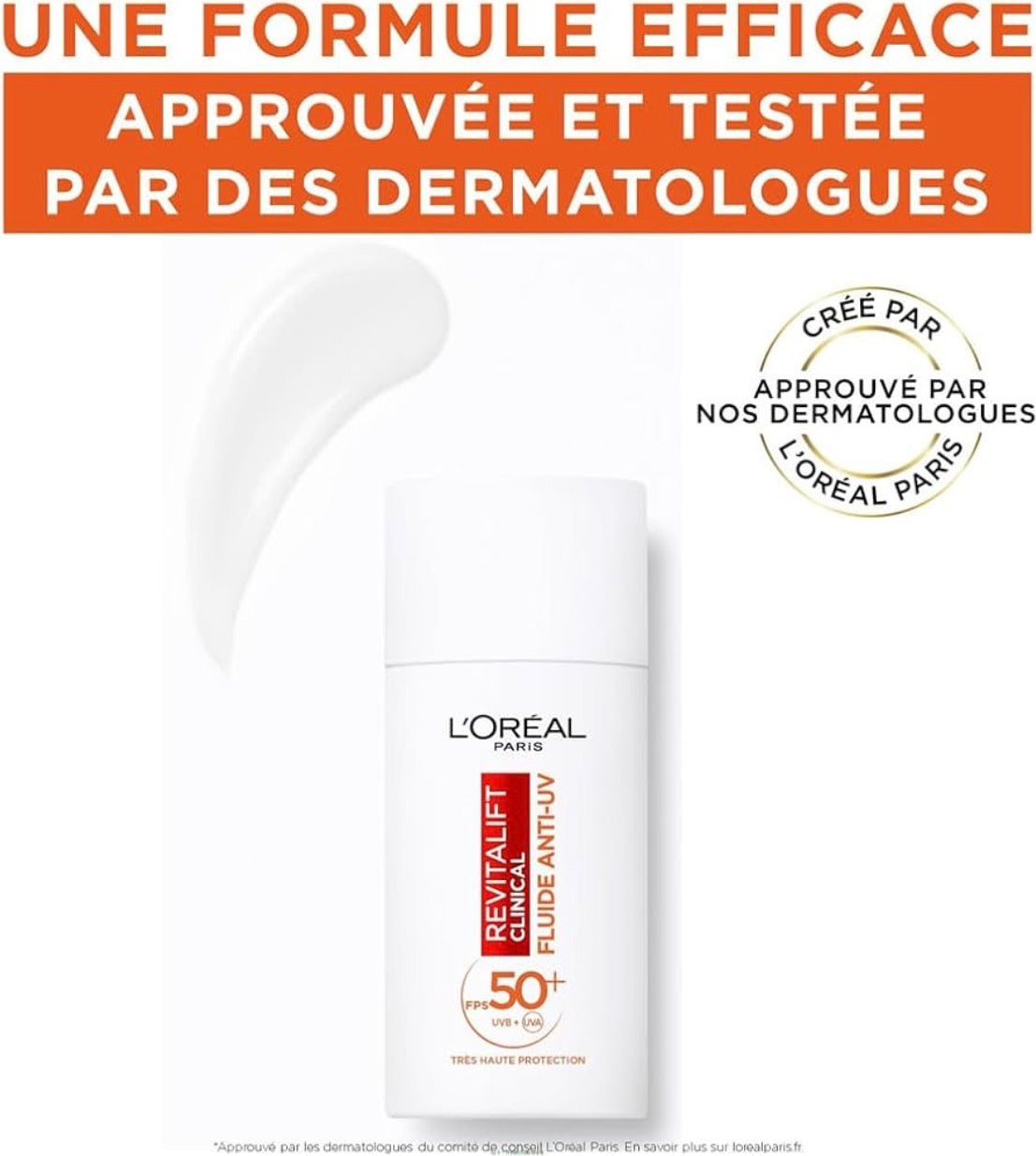سائل لوريال باريس المضاد للأشعة فوق البنفسجية بعامل حماية من الشمس 50+، فيتامين سي + فيتامين إي + حمض الهيالورونيك، للبقع الداكنة والتجاعيد ولون البشرة غير الموحد، لمسة نهائية غير مرئية
