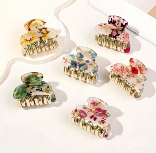 Pinces À Cheveux Imprimées Florales Style Mignon Et Doux Forme Ovale Matériau Pvc Multicolore