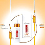 سائل لوريال باريس المضاد للأشعة فوق البنفسجية بعامل حماية من الشمس 50+، فيتامين سي + فيتامين إي + حمض الهيالورونيك، للبقع الداكنة والتجاعيد ولون البشرة غير الموحد، لمسة نهائية غير مرئية