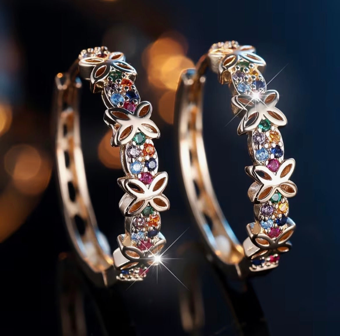 Boucles Papillon – Zircone Multicolore Élégante 🦋✨