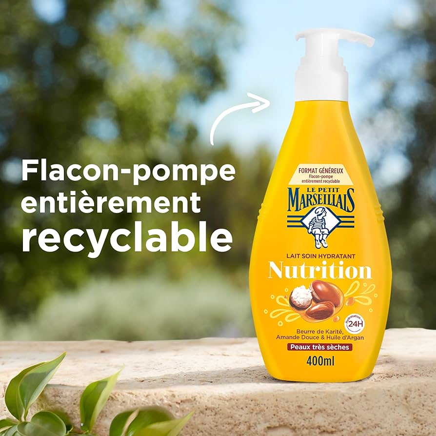 لوشن مرطب للجسم من لو بوتي مارسييه بزبدة الشيا واللوز الحلو وزيت الأرغان