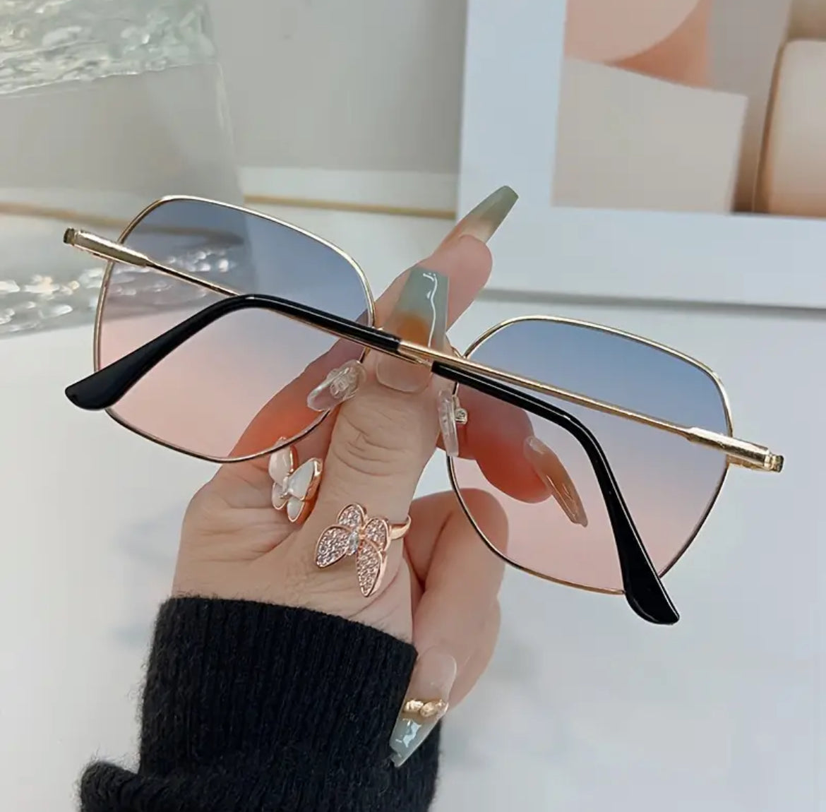 Lunettes De Mode Rétro Carrées Avec Protection Uv - Verres Dégradés Monture Métallique