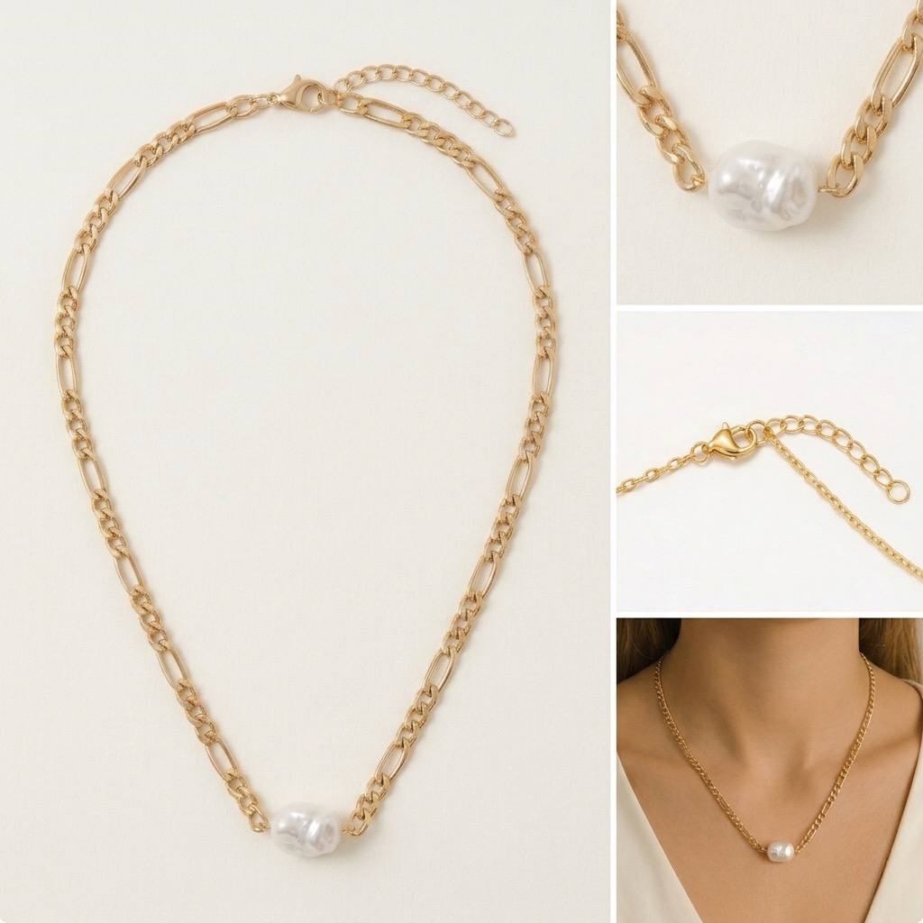 Collier Doré avec Perle Baroque
