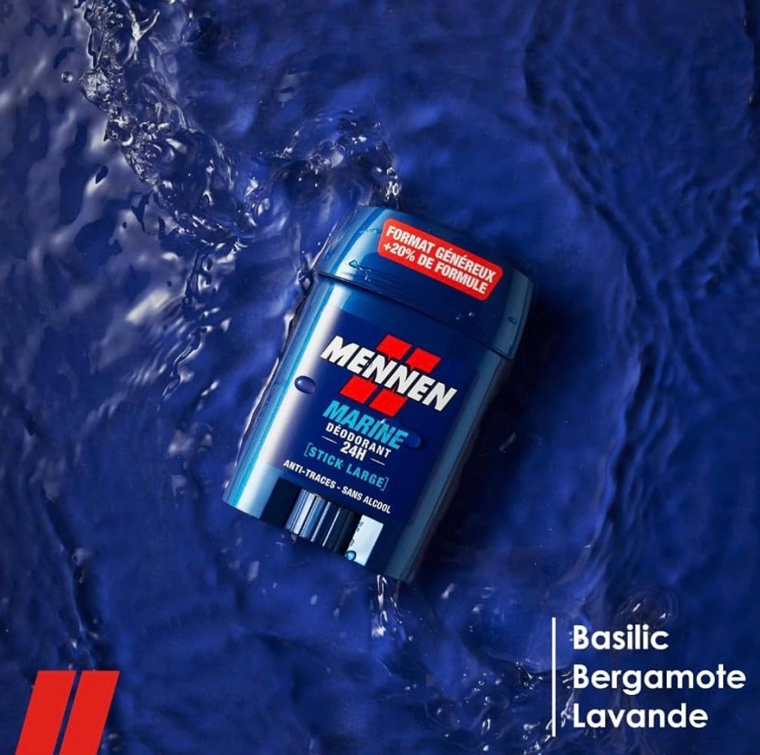 Mennen Marine Déodorant Homme 24H Stick Large Sans Alcool Anti-Traces