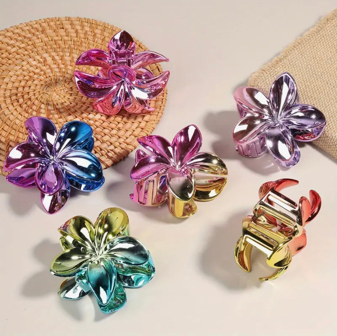 1Pc Grandes Pinces Élégantes Y2K À Dégradé Antidérapantes Avec Finition Métallique