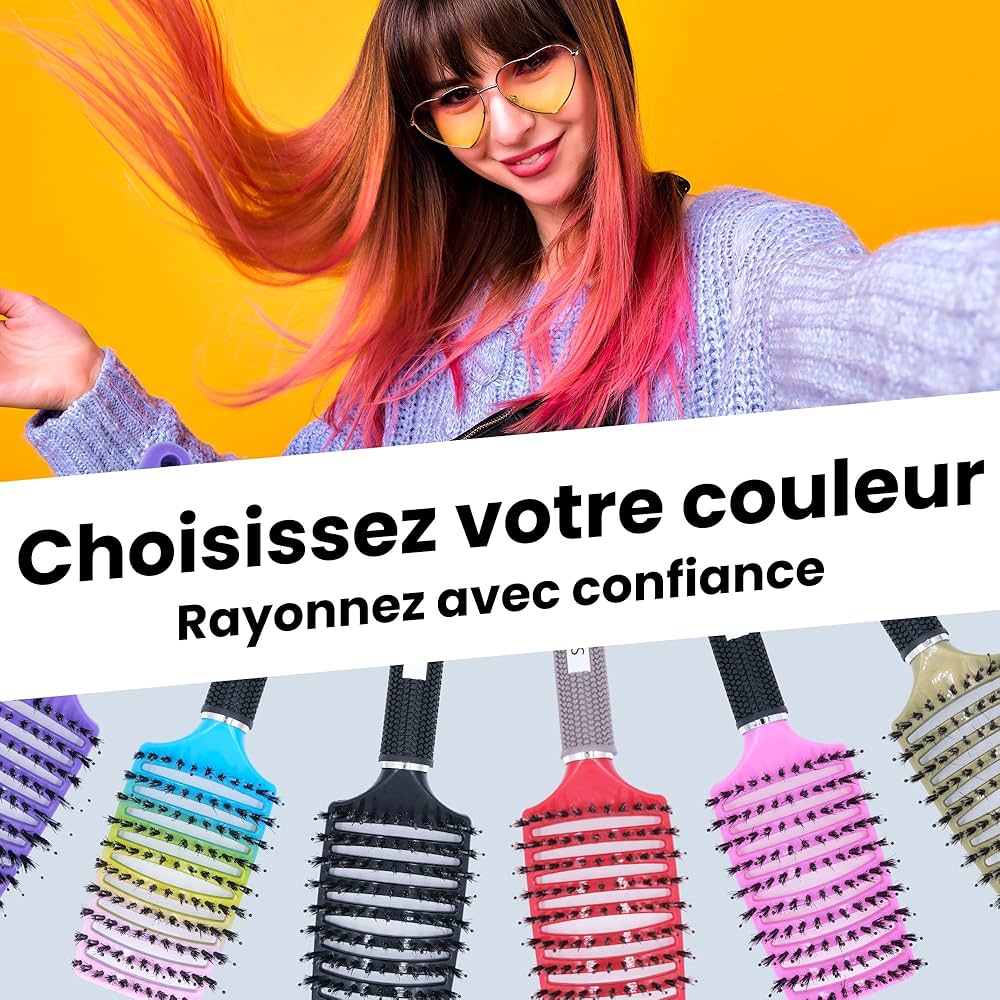 فرشاة الشعر السحرية - فك تشابك الشعر فورًا - شعيرات الخنزير والنايلون مضادة للتكسر والكهرباء الساكنة للشعر المجعد أو المستقيم أو الكثيف أو الناعم
