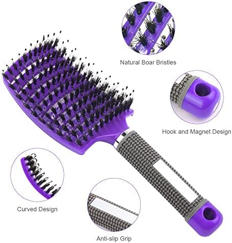 فرشاة الشعر السحرية - فك تشابك الشعر فورًا - شعيرات الخنزير والنايلون مضادة للتكسر والكهرباء الساكنة للشعر المجعد أو المستقيم أو الكثيف أو الناعم