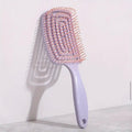 1 Peigne Brosse À Cheveux Côtelé Dents Courbées Grandes Manche En Plastique Abs