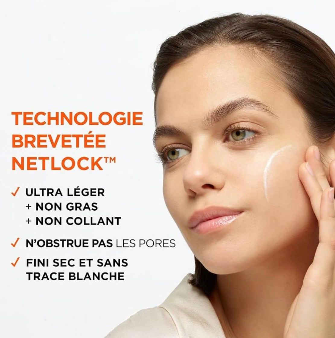 سائل لوريال باريس المضاد للأشعة فوق البنفسجية بعامل حماية من الشمس 50+، فيتامين سي + فيتامين إي + حمض الهيالورونيك، للبقع الداكنة والتجاعيد ولون البشرة غير الموحد، لمسة نهائية غير مرئية