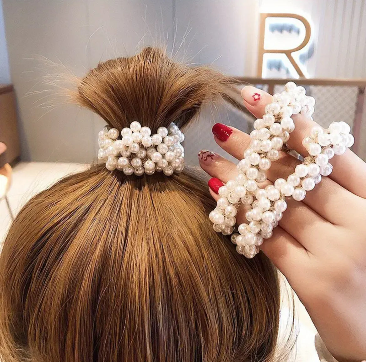 Anneau De Cheveux Tressé En Cercle Complet Pour Femmes Avec Perles Élastique À Cheveux Chignon Accessoire De Tête Ornement De Cheveux De Tempérament 1 Pièce