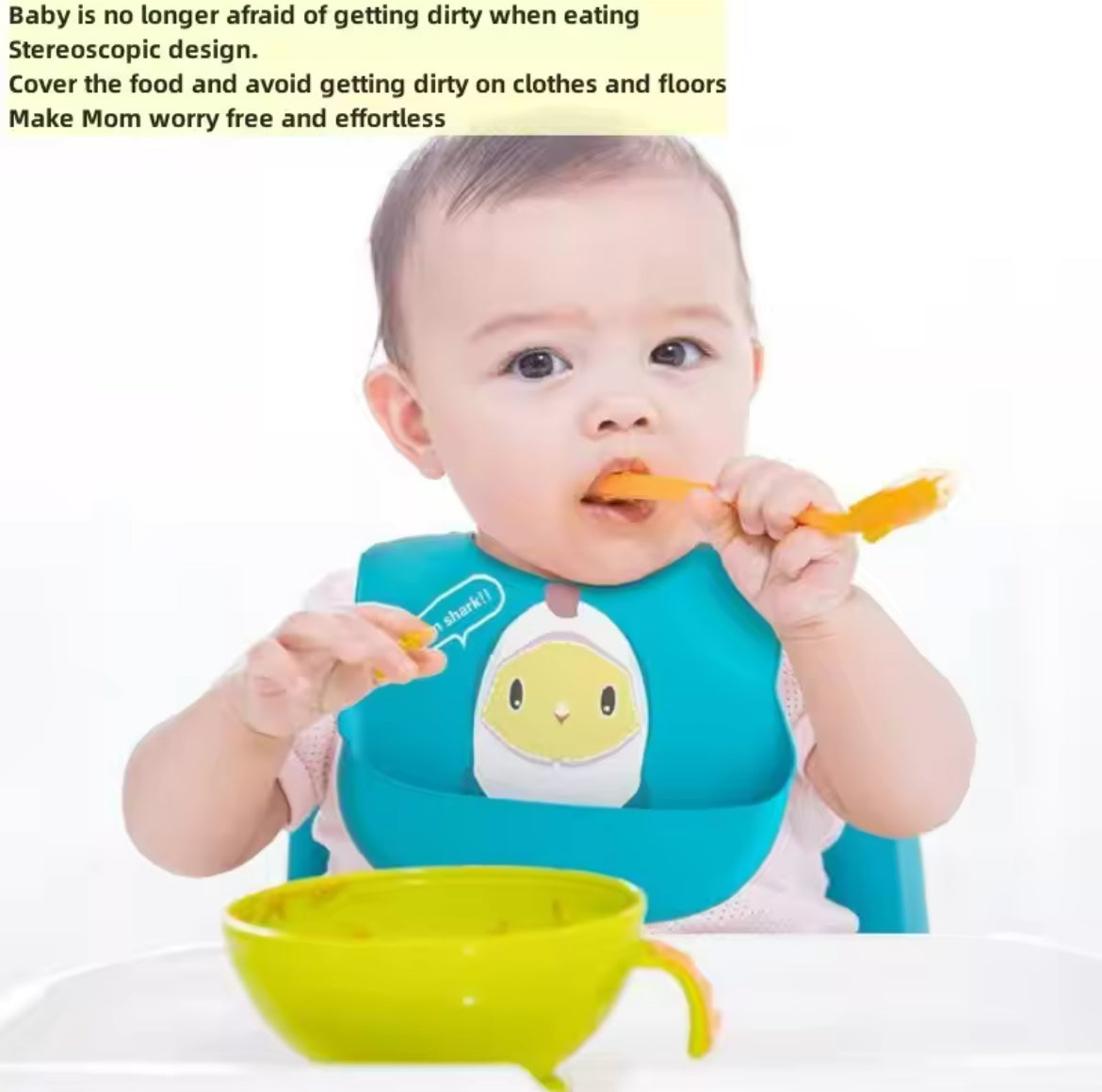 مريلة أطفال من السيليكون الناعم والمضاد للماء بطبعة كرتونية لطيفة للأولاد والبنات، قطعة واحدة