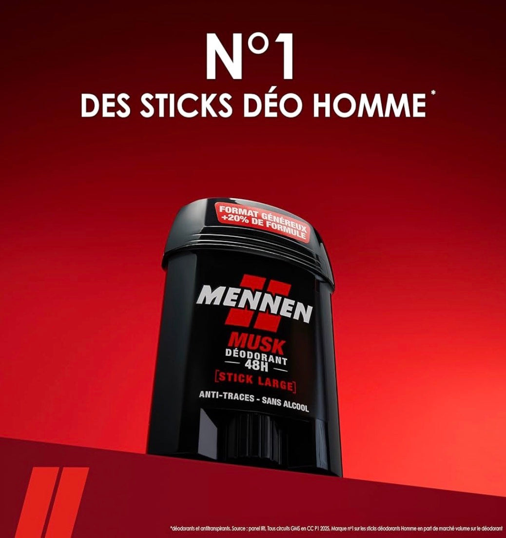 Mennen Musk Deodorant Homme 24H Stick Large Sans Alcool Anti Traces