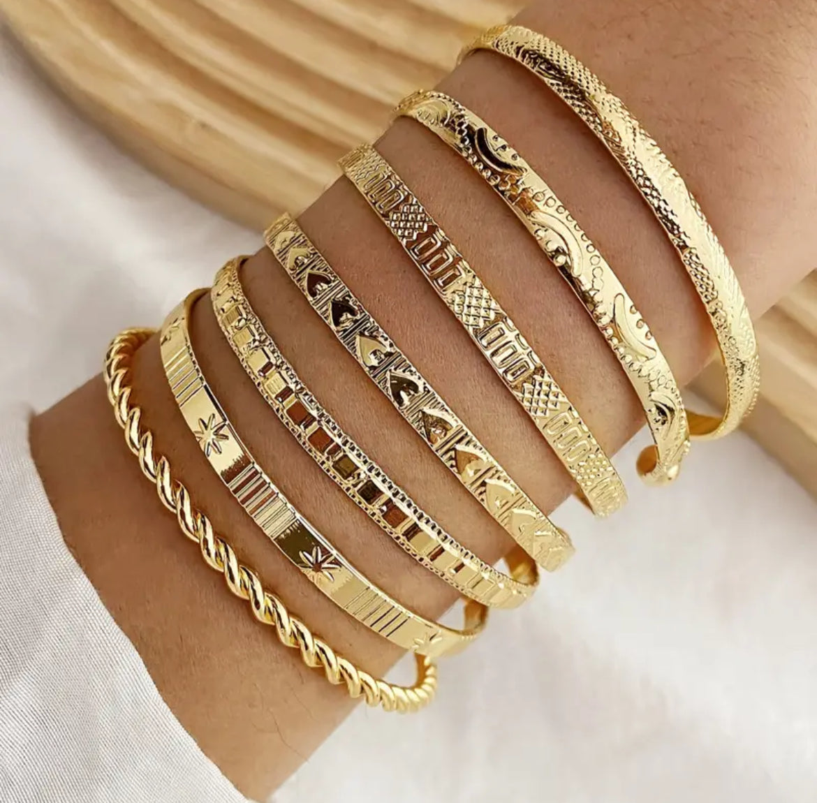 7Pcs/Set Bracelet Étoile De David Torsadé, Métal Doré, Manchette Ouverte Réglable, Bijoux Empilables Bohème-Chic Vintage