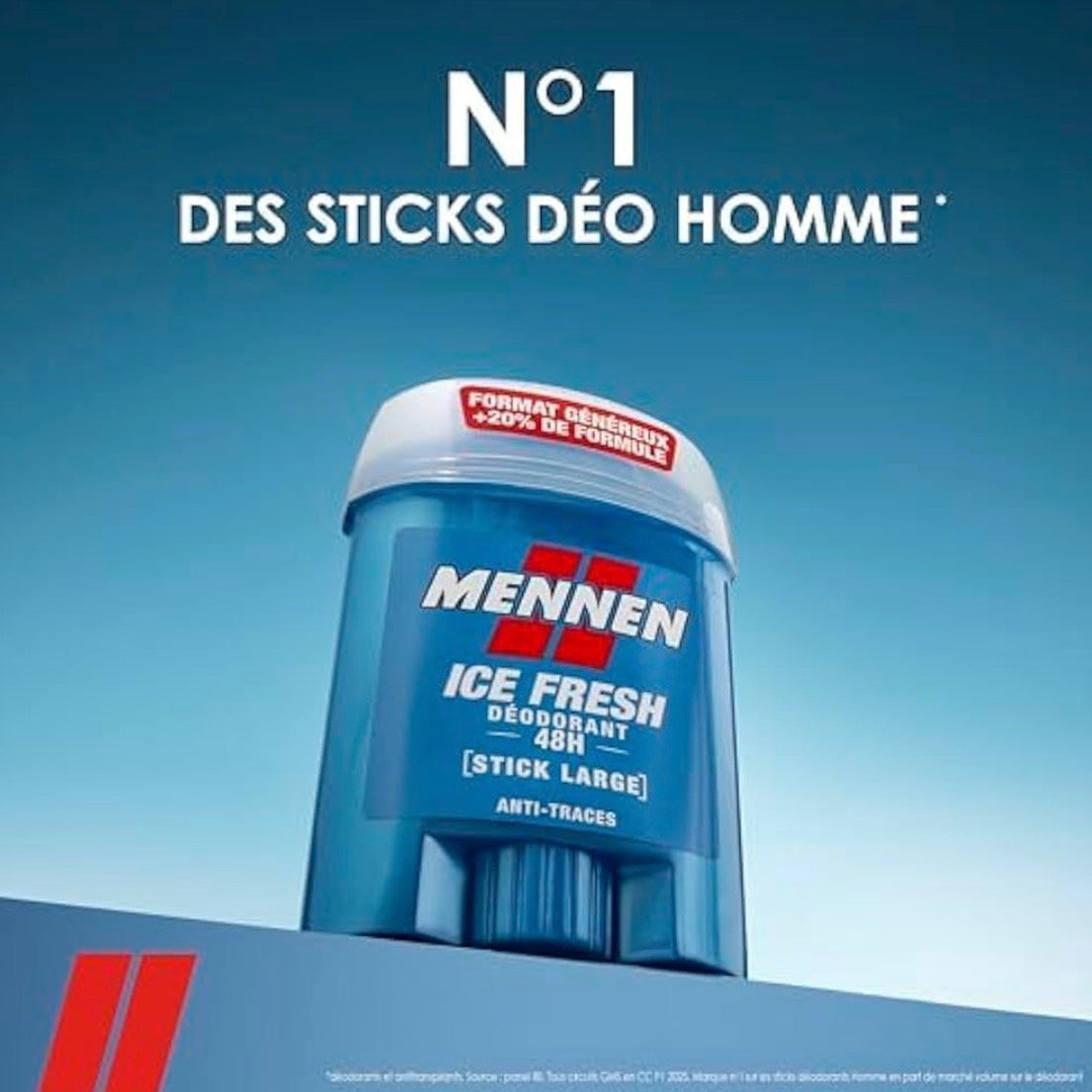 Mennen Ice Fresh Deodorant Homme 24H Stick Large Sans Alcool Anti Traces