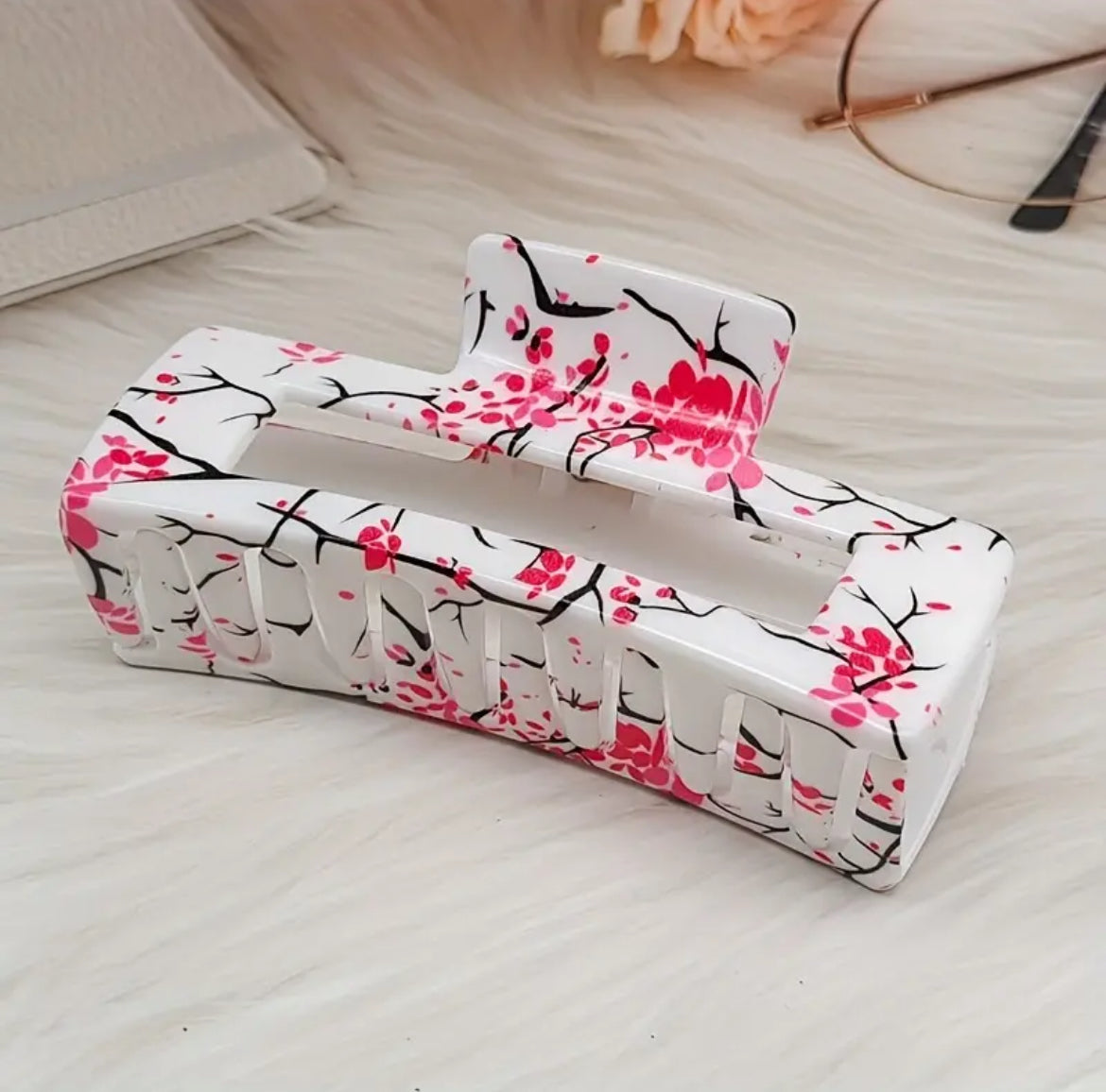 مشبك شعر مستطيل كبير بنمط مخلب القرش، مشبك شعر مجوف للنساء