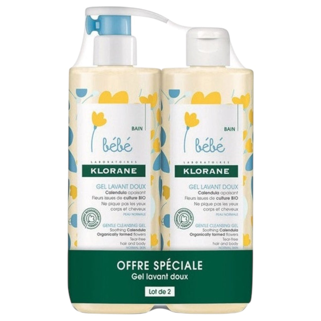 Klorane Bébé Gel Lavant Doux Au Calendula Apaisant Flacon 500Ml X 2