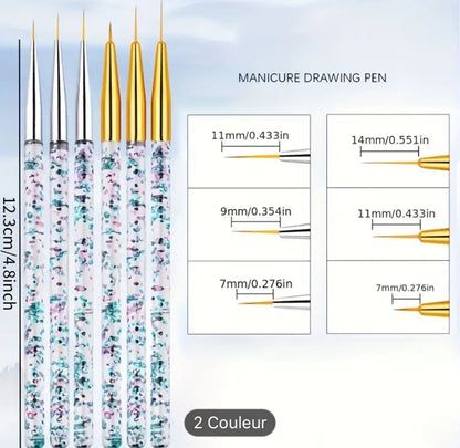 Pinceau de peinture acrylique pour nail art, design de fleurs et de rayures, stylo de dessin DIY, outil de manucure