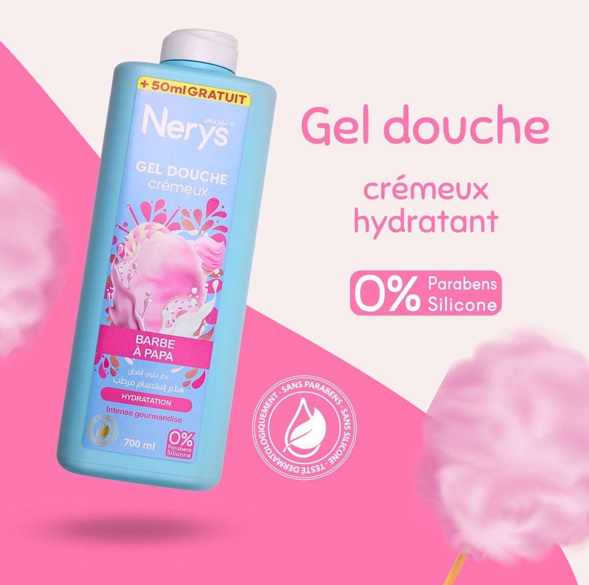 Nerys Gel Douche Crémeux Barbe À Papa Hydratation Intens Gourmandise