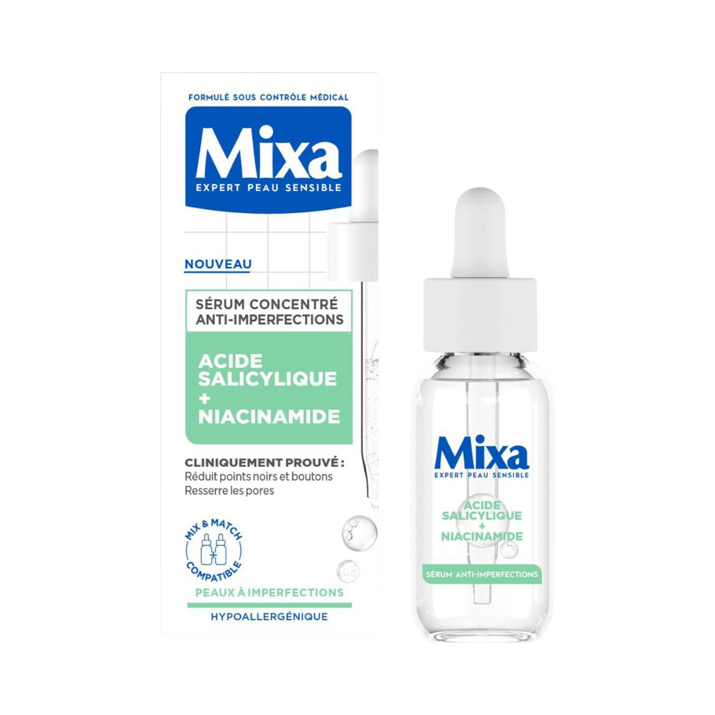 Mixa Sérum Concentré Anti-Imperfections Pour peaux à imperfections Enrichi en Acide Salicylique et Niacinamide