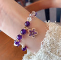 Bracelet En Perles D'Améthyste Pourpre De Style Bohémien Vintage Pendentif Fleur