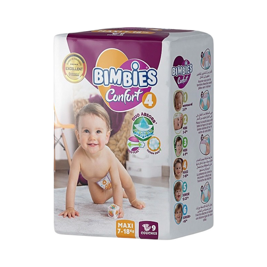 Bimbies Confort Couches Taille 4 (7kg-18kg), 9 couches bébé