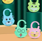 مريلة أطفال من السيليكون الناعم والمضاد للماء بطبعة كرتونية لطيفة للأولاد والبنات، قطعة واحدة