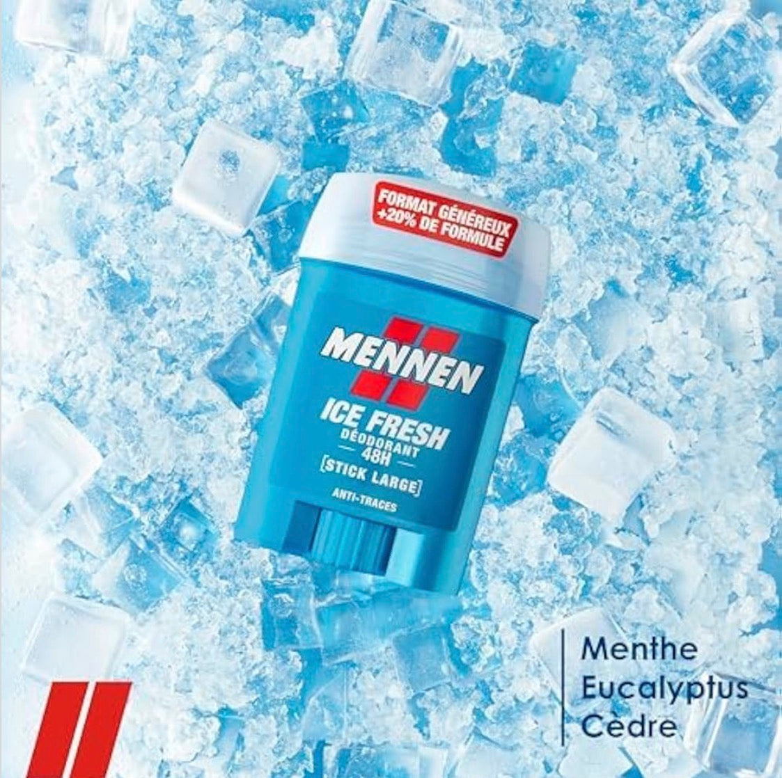 Mennen Ice Fresh Deodorant Homme 24H Stick Large Sans Alcool Anti Traces