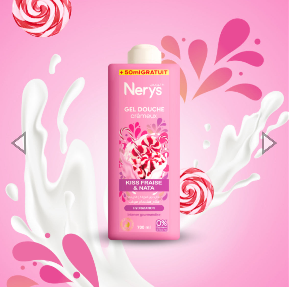 Nerys Gel Douche Crémeux Kiss Fraise & Nata Hydratation Intense gourmandise