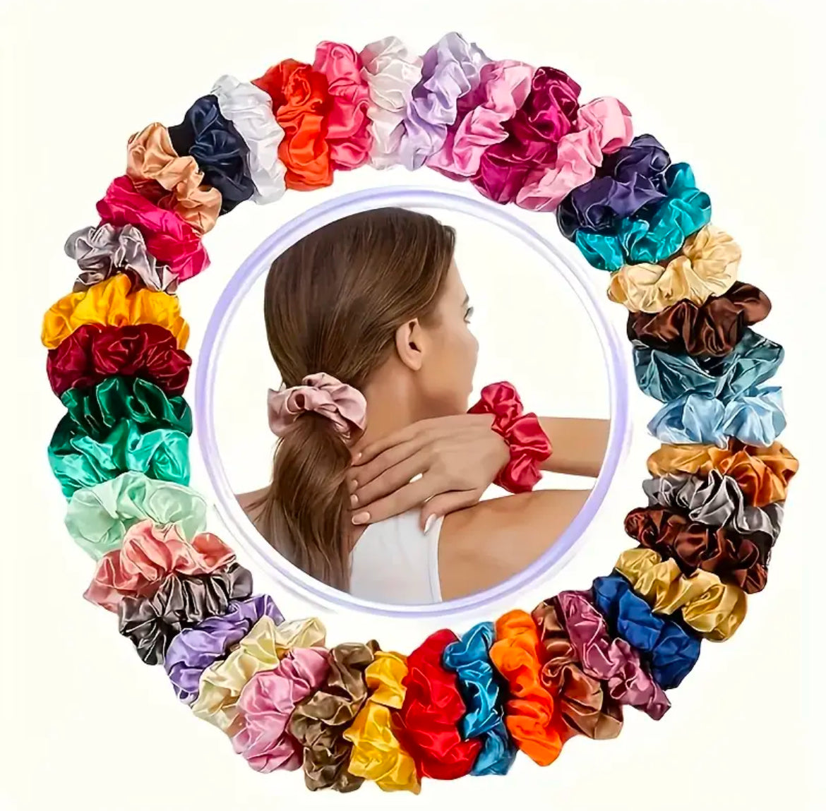 Chouchou En Satin De Grande Taille De 13 Cm Porte-Queue En Polyester Tricoté De Couleur Unie 1 Piéces