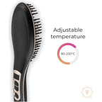 Venga! Brosse Lissante, Contrôle Numérique de la Température 80-230°C, Revêtement en Céramique avec Tourmaline Ionique, Pointes Massantes, Chauffage PTC, Noir/Or, 70 W, VG LS 3000