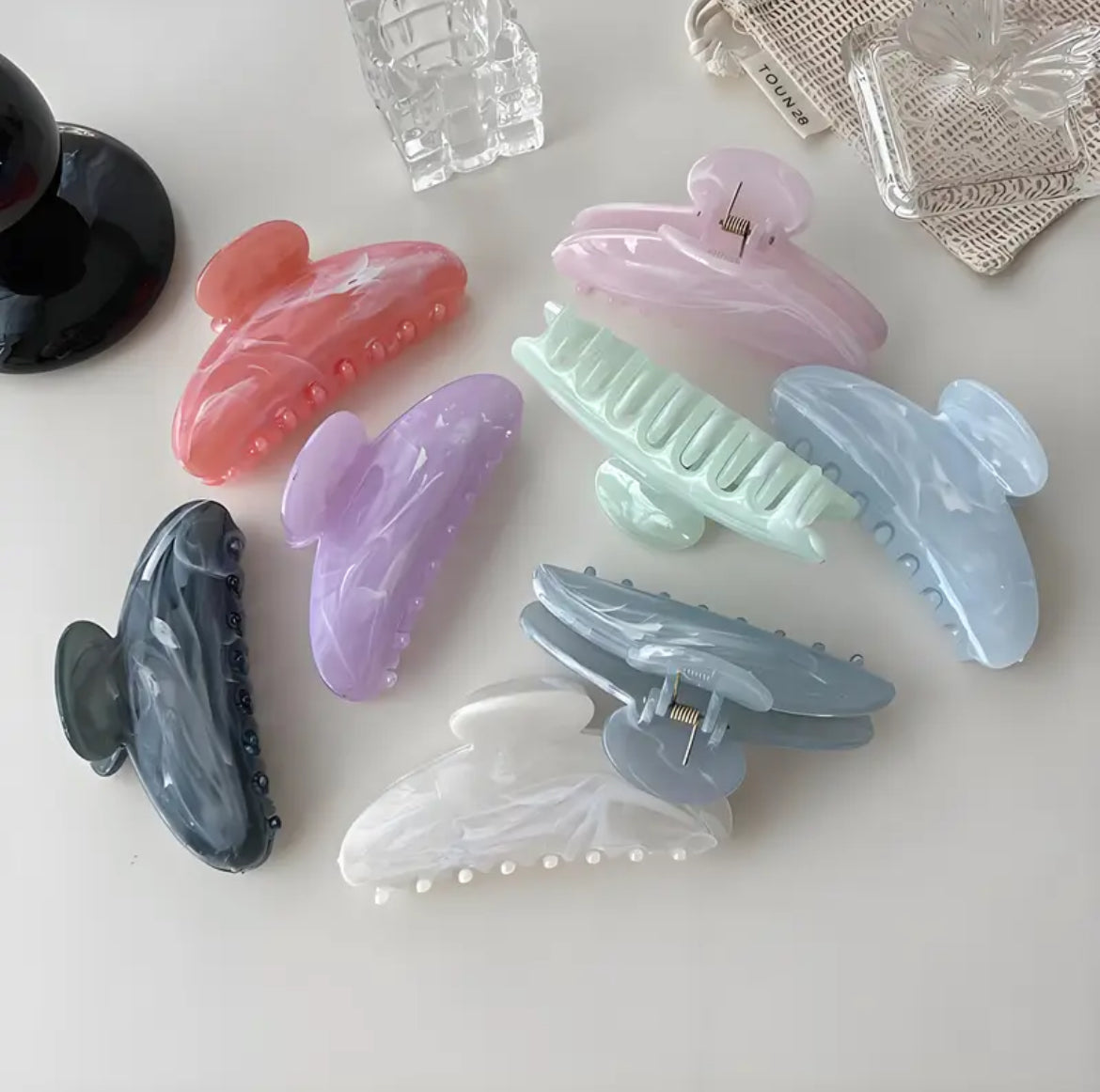 Pince À Cheveux Marbrées Pour Femmes Couleurs Pastel Avec Motifs D'Étoiles & Vagues