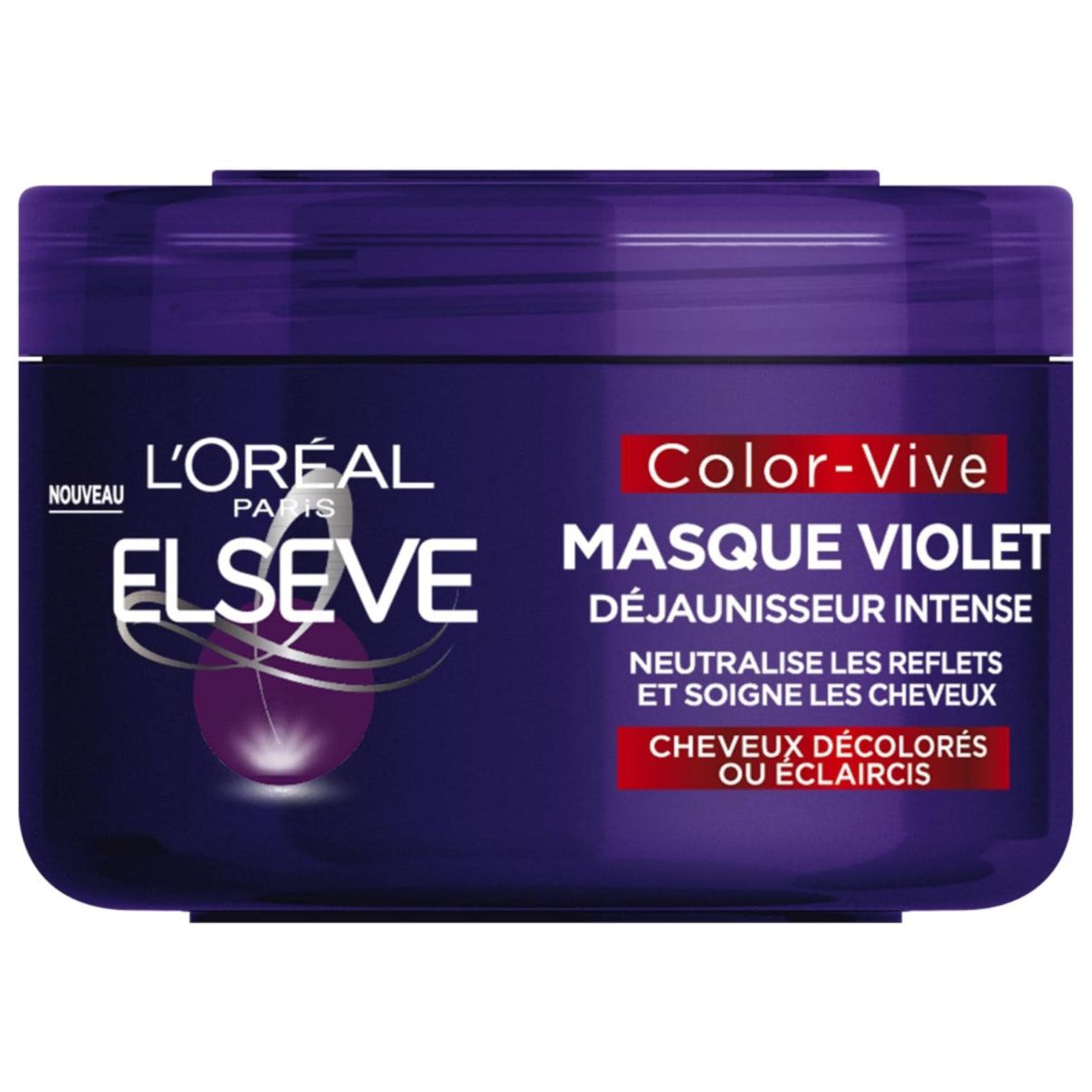 L'Oréal Paris - Masque Violet Déjaunisseur Intense - Pour Cheveux Décolorés ou Éclaircis - Neutralisation des Reflets Jaunes & Orangés - Elseve Color-Vive