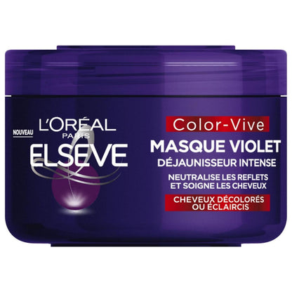 L'Oréal Paris - Masque Violet Déjaunisseur Intense - Pour Cheveux Décolorés ou Éclaircis - Neutralisation des Reflets Jaunes & Orangés - Elseve Color-Vive