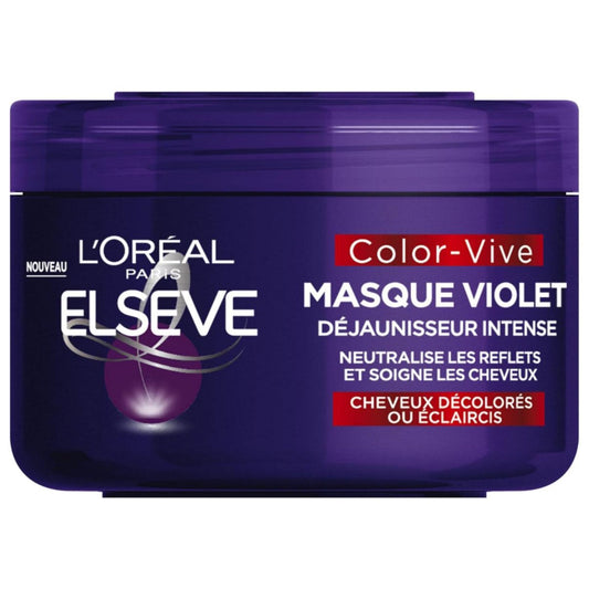 L'Oréal Paris - Masque Violet Déjaunisseur Intense - Pour Cheveux Décolorés ou Éclaircis - Neutralisation des Reflets Jaunes & Orangés - Elseve Color-Vive