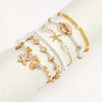 Bracelets Bohème Marins Dorés Avec Perles Et Coquillages
