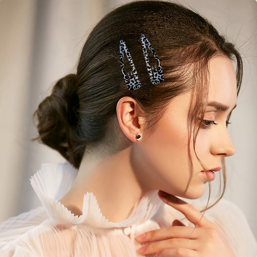 2Pcs Barrettes À Cheveux Boutons Imprimé Léopard