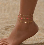 Lot De Bracelets De Cheville Bohème Dorés À Perles Roses