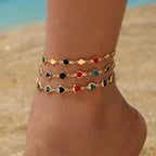 Bracelet De Cheville Bohème Multicolore En Chaîne Dorée
