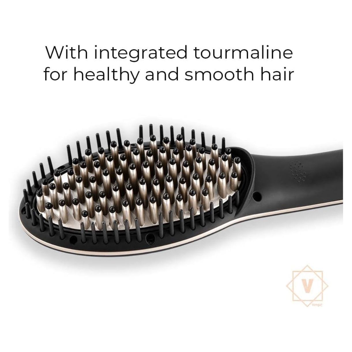 Venga! Brosse Lissante, Contrôle Numérique de la Température 80-230°C, Revêtement en Céramique avec Tourmaline Ionique, Pointes Massantes, Chauffage PTC, Noir/Or, 70 W, VG LS 3000