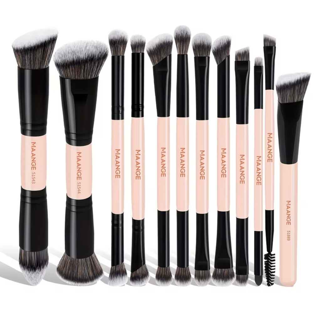 Ensemble De 12 Pinceaux De Pinceaux Pour Fond De Teint Blush Fard À Paupières Et Sourcils Poils En Nylon Doux Et Confortables Manches En Plastique Abs
