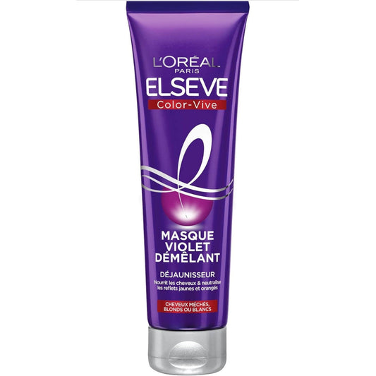 L'Oréal Paris - Masque Violet Démêlant Déjaunisseur - Pour Cheveux Méchés, Blonds ou Blancs - Neutralisation des Reflets Jaunes & Orangés - Elseve Color-Vive