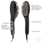 Venga! Brosse Lissante, Contrôle Numérique de la Température 80-230°C, Revêtement en Céramique avec Tourmaline Ionique, Pointes Massantes, Chauffage PTC, Noir/Or, 70 W, VG LS 3000