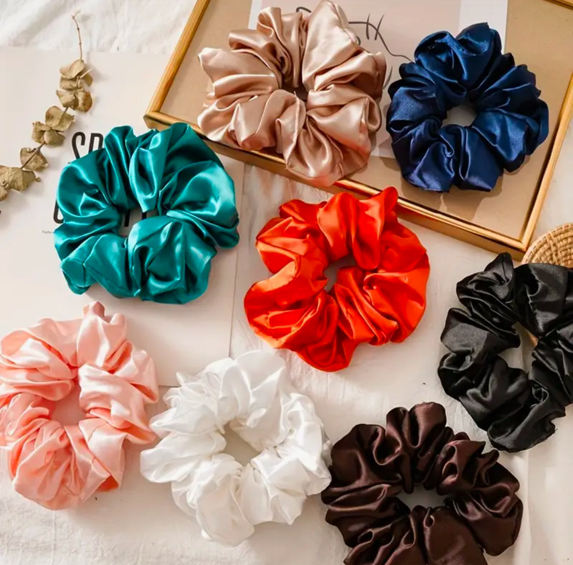 Chouchou En Satin De Grande Taille De 13 Cm Porte-Queue En Polyester Tricoté De Couleur Unie 1 Piéces