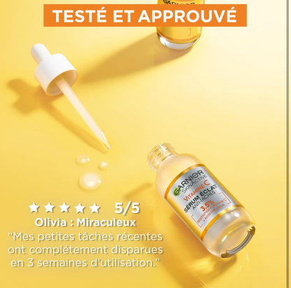 Garnier Skin Active Sérum Éclat Anti-Taches  Soin Visage Enrichi en Vitamine C, Acide Salicylique & Niacinamide  Tous Types de Peaux