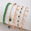 Bracelet De Cheville Bohème Multicouche Doré Avec Perles Vertes