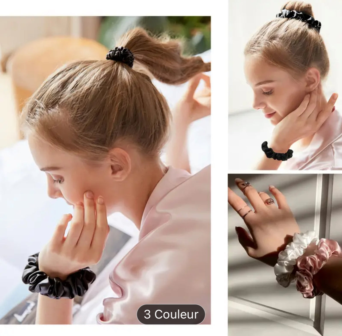 2Pcs Élastiques À Cheveux En Soie Couleur Unie Bandeaux Pour Queue De Cheval Pour Cheveux Épais Et Fins Accessoires Pour Cheveux Femmes Filles