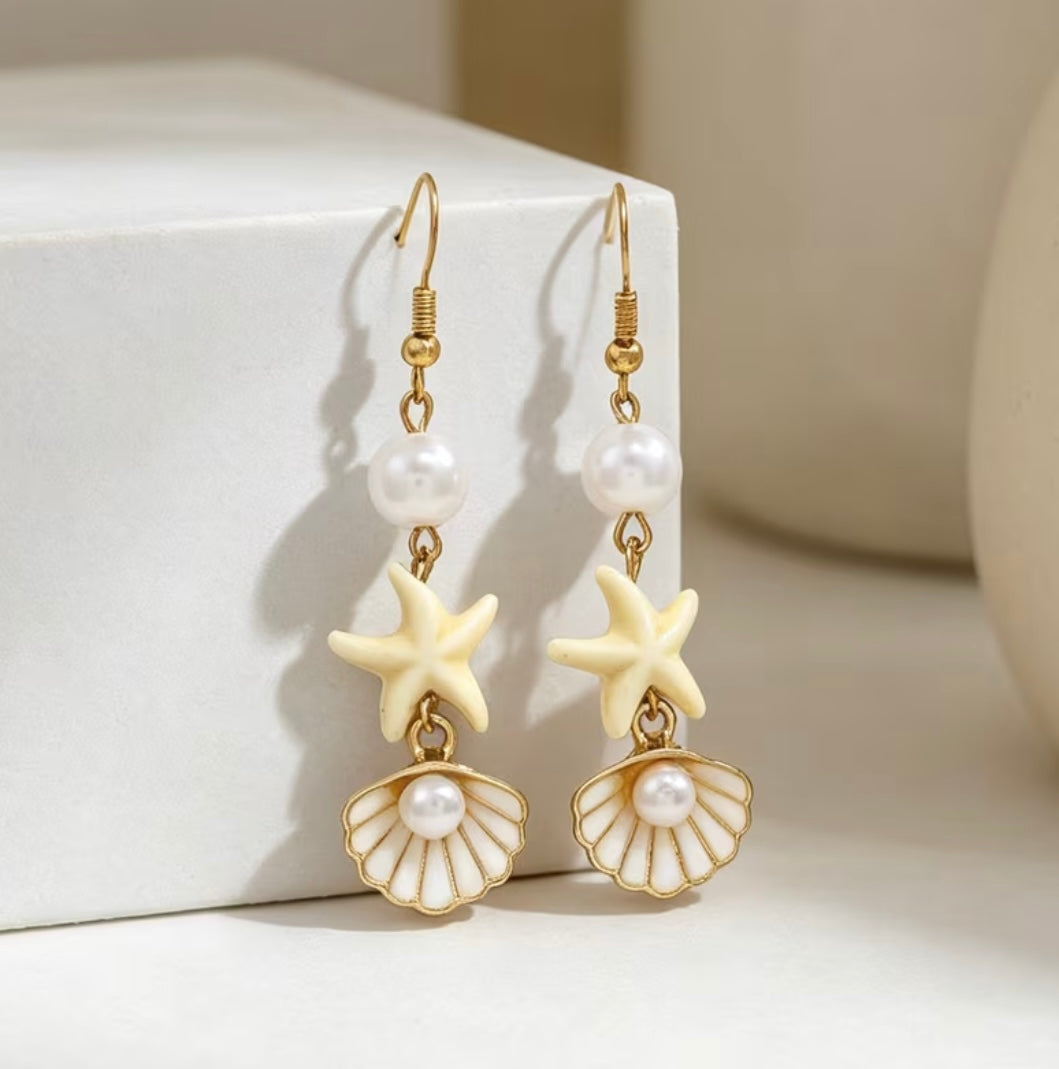 Boucles D’oreilles Étoile De Mer & Coquillage Perlé