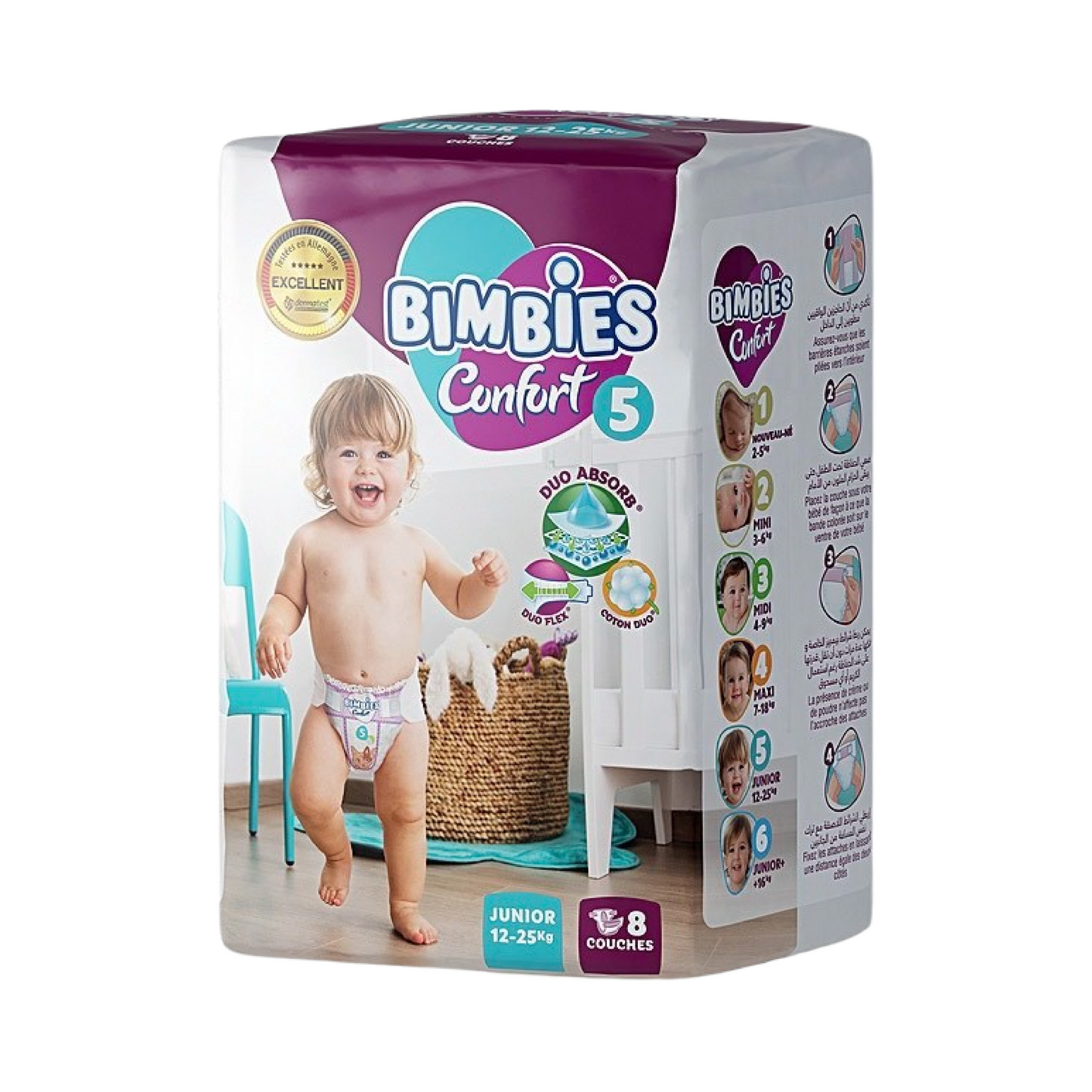 Bimbies Confort Couches Taille 5 (12kg-25kg), 8 couches bébé